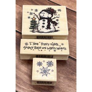 VERY HTF 2000 PSX SK624 A B C WOOD MOUNTED RUBBER STAMP SET SNOWMAN WARM HEARTS